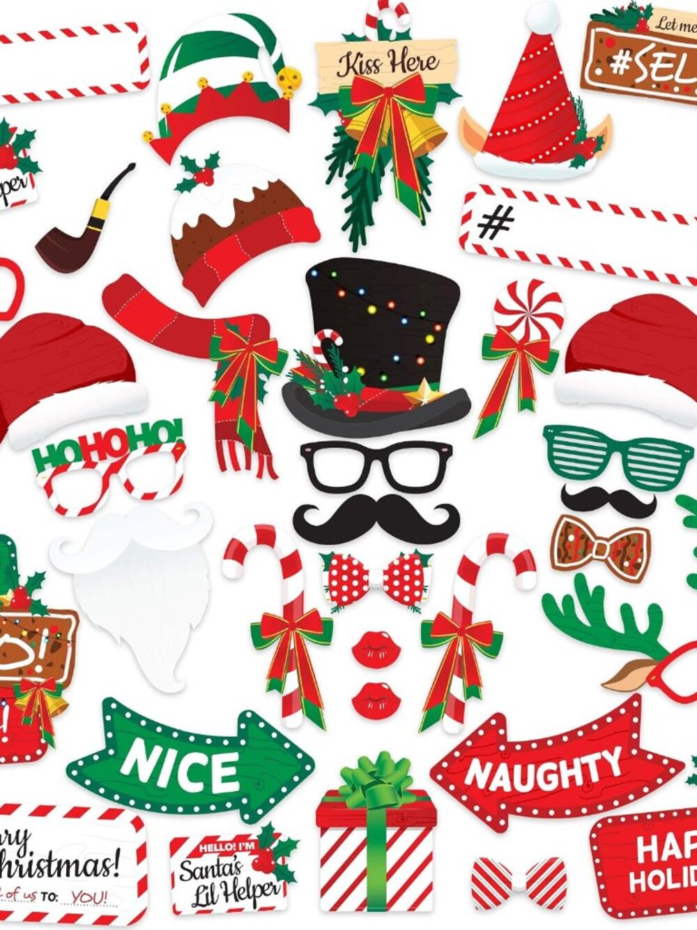 Christmas Photo Booth Props 38pc Set - Christmas Party Decorations, Party Favors
